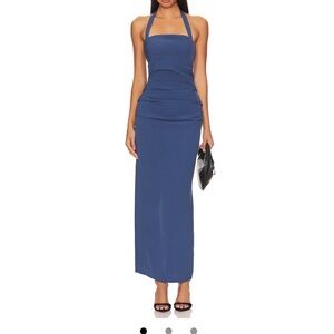 Lioness Blue Ruched Halter Maxi Dress